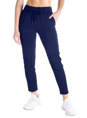 Yogipace Petite Womens 78 On The Fly Pants Drawstring Casual Lounge Joggers Travel SweatpantsDark Blue24Size M