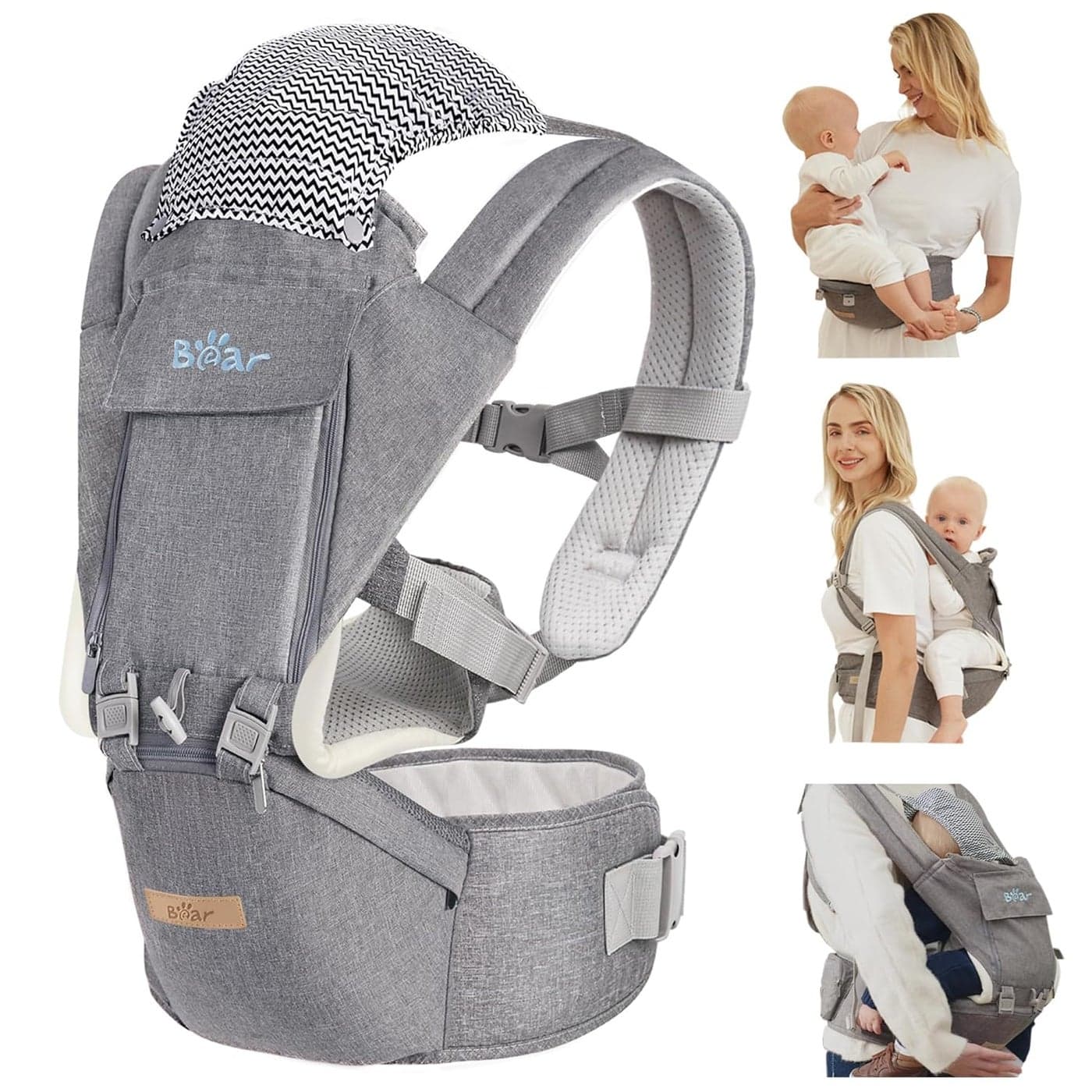 Bear Baby Carrier 6in1 Baby Carrier Newborn to Toddler with Hip Seat Ergonomic M Position for 336 Month 744lbs Baby Adjustable Size for Enhanced Lumbar Support Perfect for OnThego