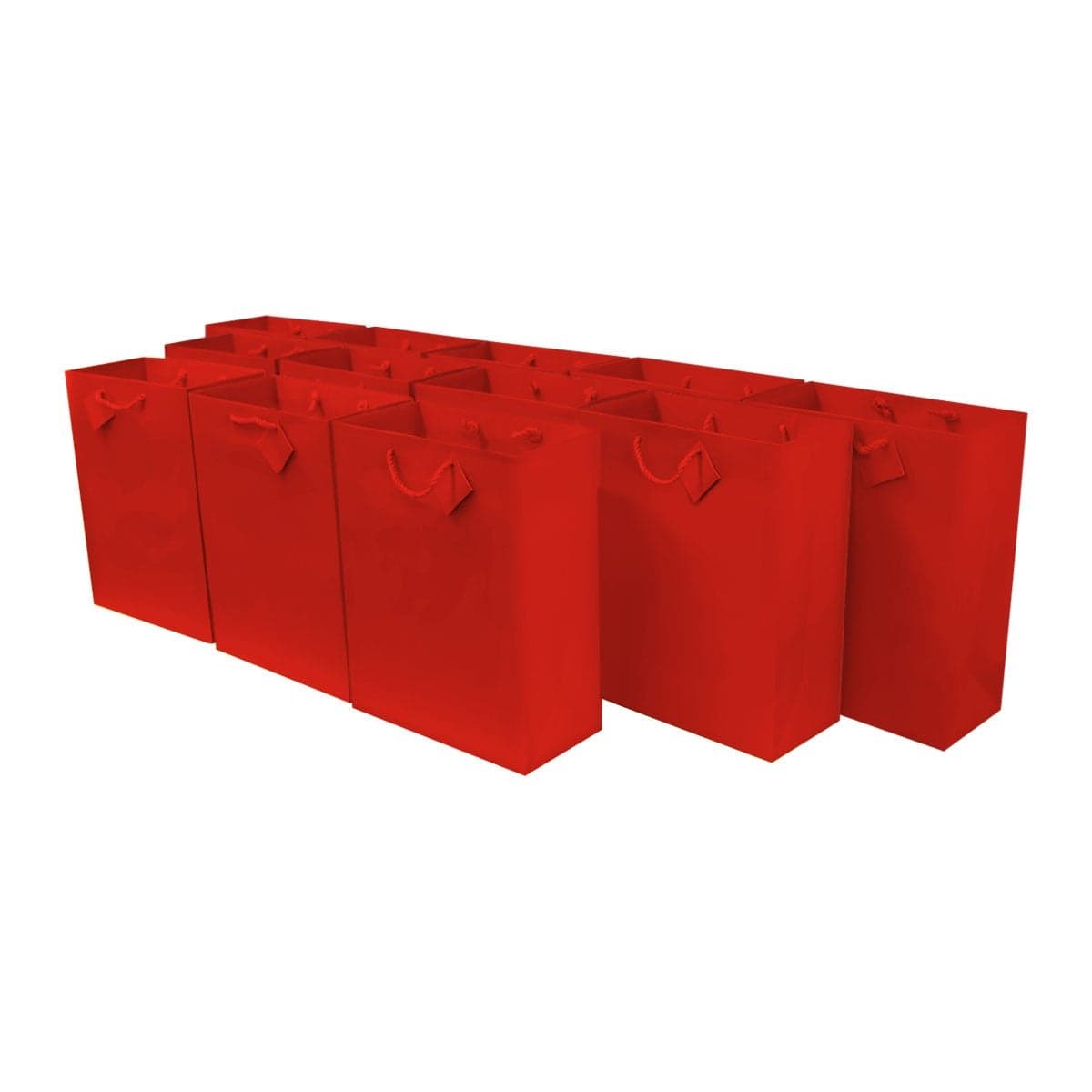 OccasionALL Red Gift Bags with Handles Medium Christmas Totes Holidays Weddings Birthdays Valentines Favors Shopping Bulk 75x35x9 12 Pack