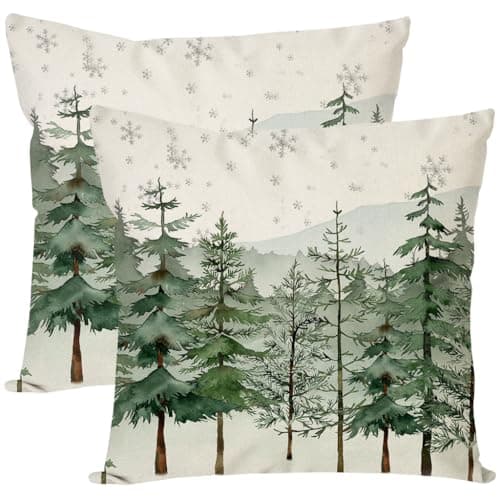 PANDICORN Christmas Pillow Covers 18x18 Inch Set of 2 Christmas Tree Decorative Throw Pillow Cases Natural Forest Green Winter Holiday Xmas Decorations Indoor for Home Bedroom Living Room Couch Decor