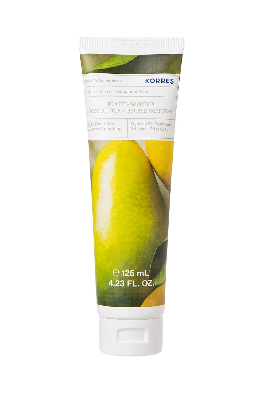 KORRES ElastiSmooth Body Butter Cream Dry Skin Lotion with Shea Butter and Almond Oil Moisturizing Firming Tightening and Hydrating After Shower Care Bergamot Pear 423 Fl Oz