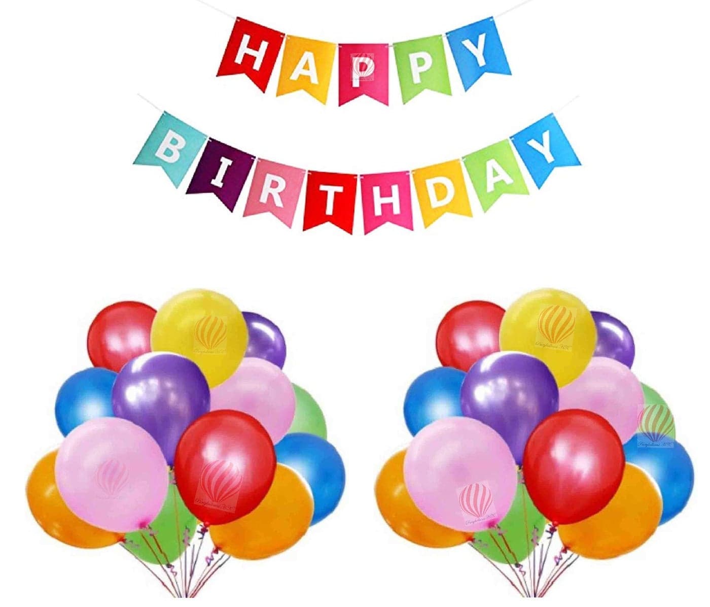 HK balloons 51Pcs Set Rainbow Happy Birthday Banner And Assorted Multicolour Card Stock Paper Balloons For Birthday Decoration