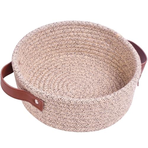 ABenkle Small Storage Basket, Mini Cotton Rope Storage Bin, Cute Tiny Shelf Baskets, Boho Decorative Toy Organizer for Nursery, Spa, Empty Gift Basket - XS, Mixed Brown