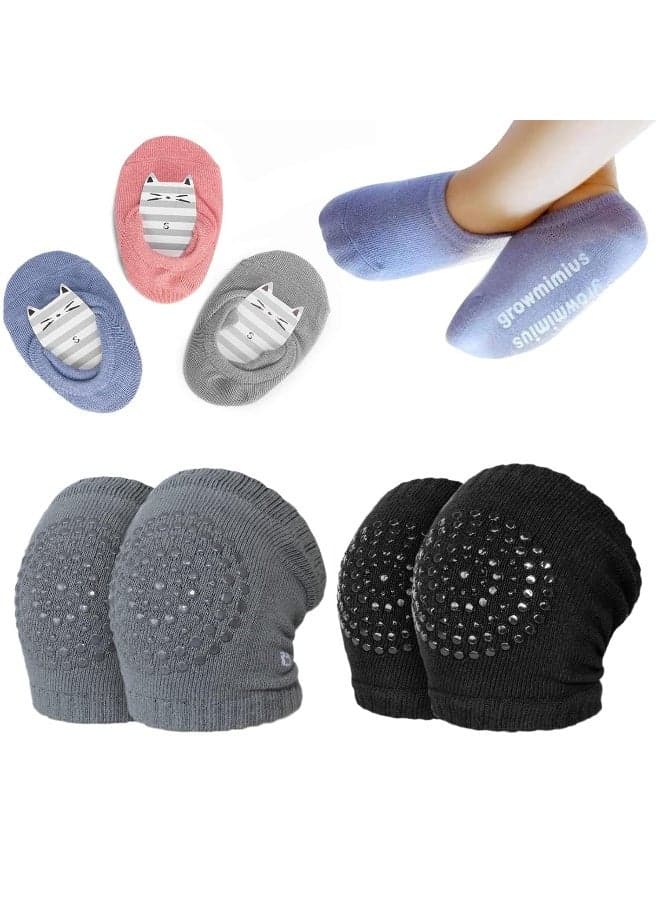BOSONER Baby Crawling Anti-Slip Knee and Anti Slip Baby Boys Girls Socks Best Infant Gift, Unisex Baby Toddlers Kneepads (Black Dark Grey)