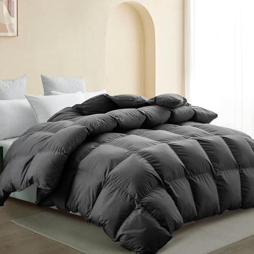 SNOWMAN Premium Down Comforter King Size Luxurious All Season Duvet Insert with Cotton Blended Fabric 3D Baffle Box Design Hotel Bedding Comforter Dark Grey106x90