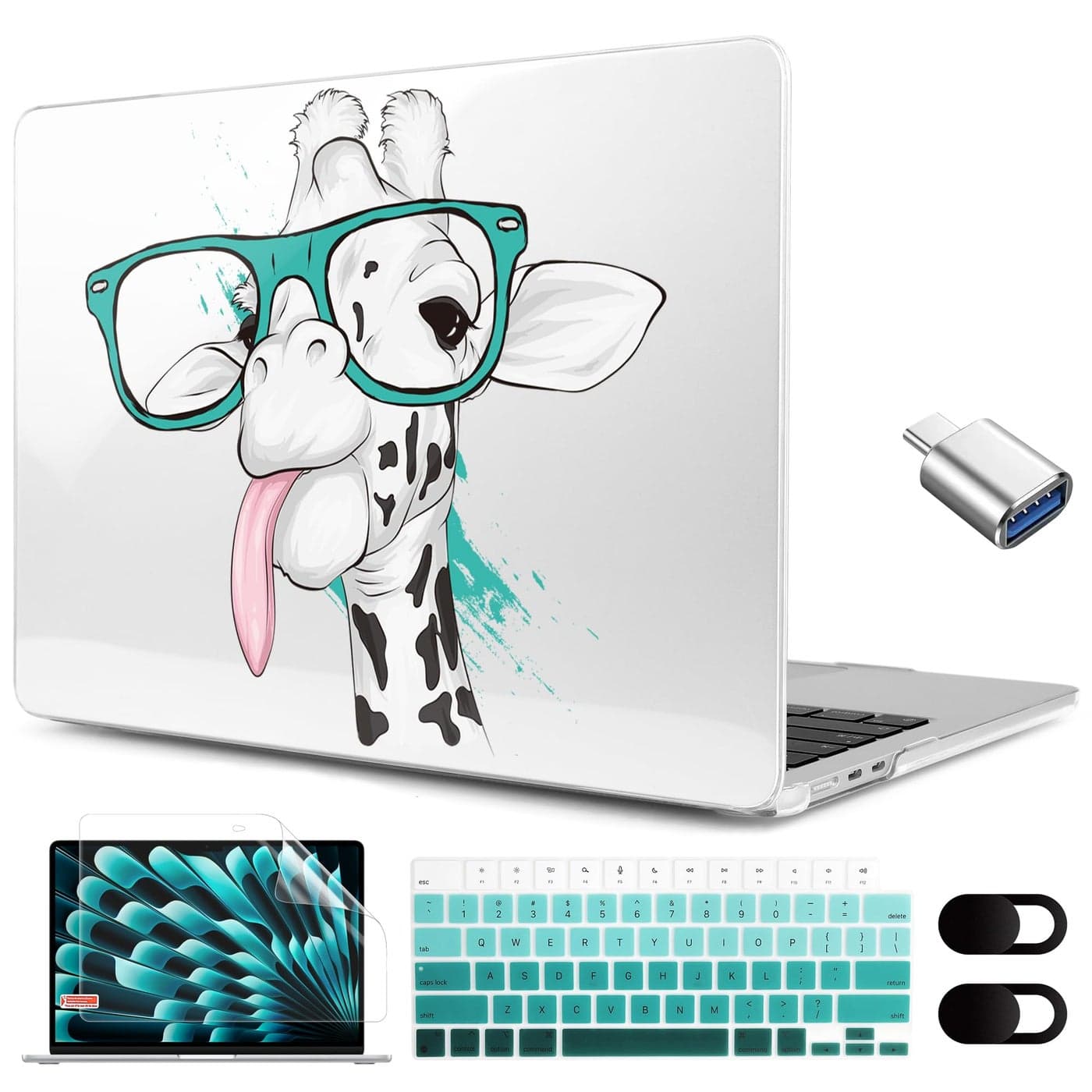 MEEgoodo for M4M3M2 MacBook Air 153 inch Case 2025 2024 2023 Case Fit Model A3241A3114A2941 for MacBook Air 15 inch Laptop Hard Shell with Keyboard Cover Funny Giraffe