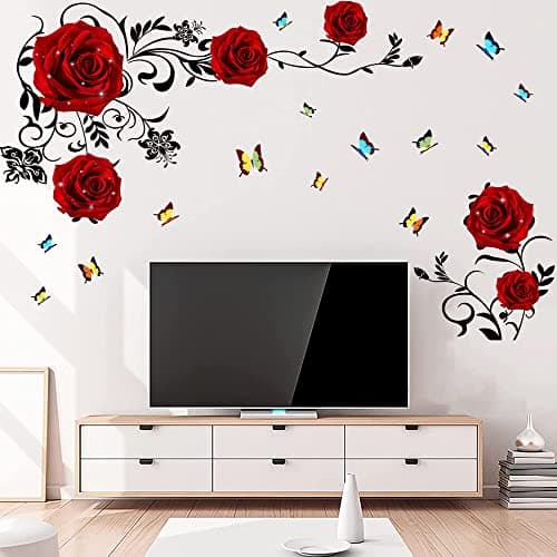 Supzone Red Rose Wall Stickers DIY Vinyl Mural Art for Bedroom Living Room Sofa Backdrop TV Wall Decoration
