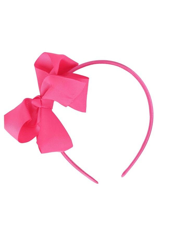 Little Girls Headband With Side Grosgrain Bow - Hot Pink