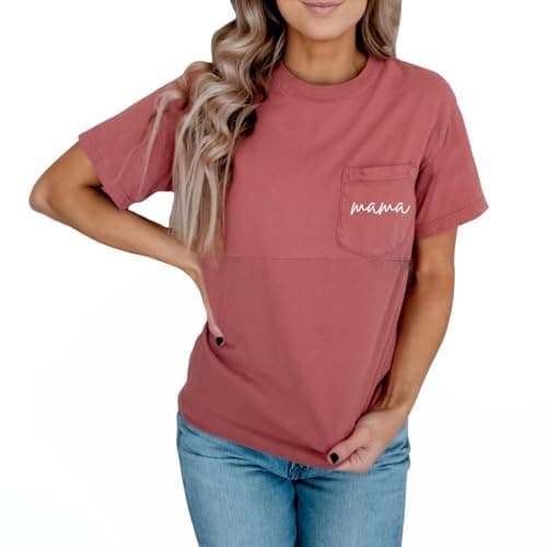 Comfort Breastfeeding Shirts for Women Mama Zipper Nursing Tops Distressed Maternity Tees Pregnancy Clothes with Pocket(L, Red)