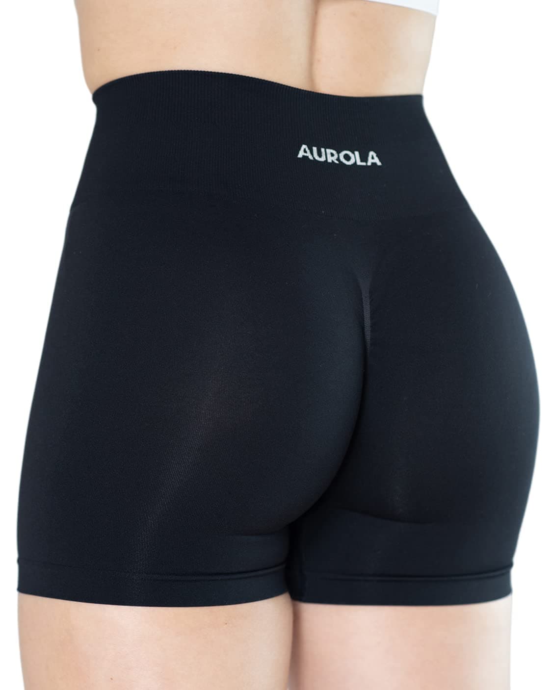 AUROLA Dream Collection Women Workout Shorts High Waist Gym Shorts, Scrunch Butt Seamless Athletic Shorts,Dark Black,L