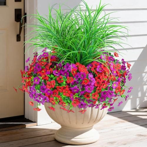 Artificial Flowers for Outdoors, 14 Bundles UV Resistant Fake Flowers Daisy with Greenery Plants,Faux Outdoor Flowers for Spring Summer Decoration, Outdoor Faux Plants Home Window Porch Patio Yard