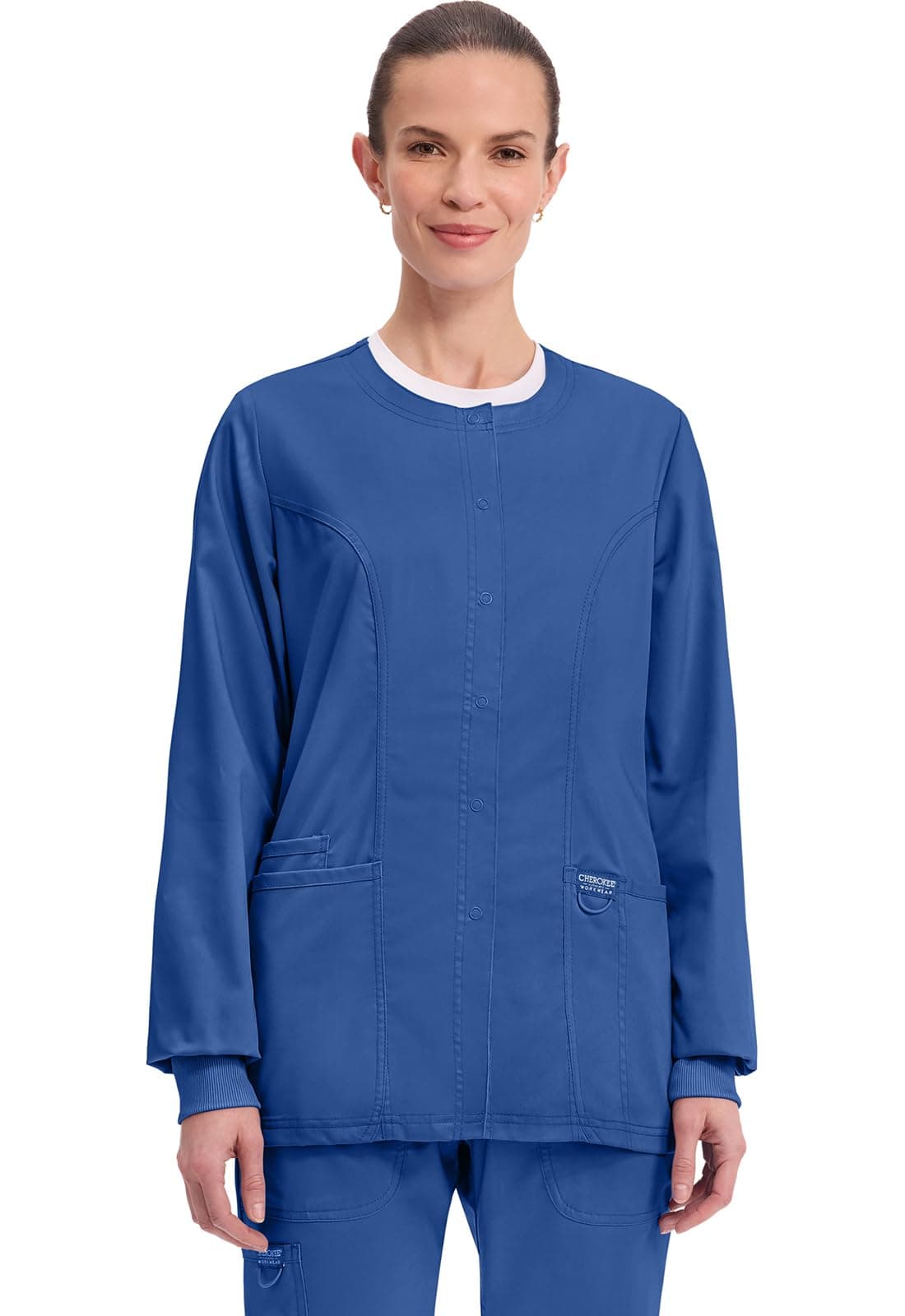 Cherokee Women's Snap Front Warm-up Jacket, Galaxy Blue, Large
