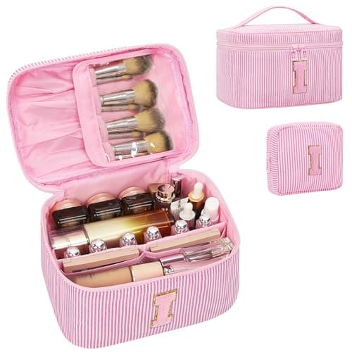 MONSTINA Initial Makeup Bag for Graduation Gifts for Girls Teen GirlsPersonalized Graduation Gifts for HerMonogram Initial Pink Makeup Bag for Women Trendy Stuff Graduation Party FavorPink I