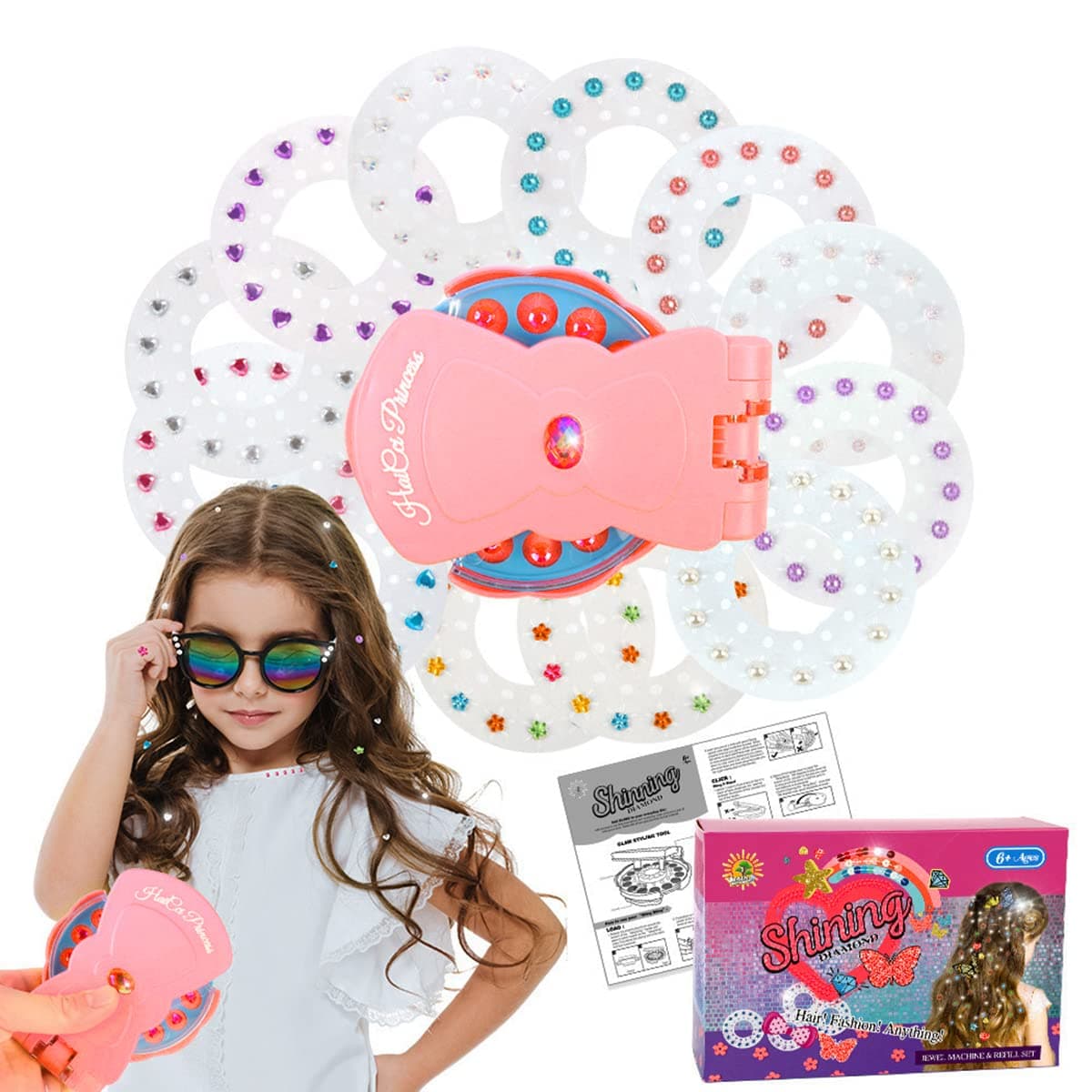 PALAY Hair Gem Stamper Quick Hair Stapler for Girls Sparkle Rhinestones Quick Hair Gems Stapler Machine with 180pcs Glitter Gems Kit for Girls Kids Adults Bling Hair in Seconds Party Styling Tool