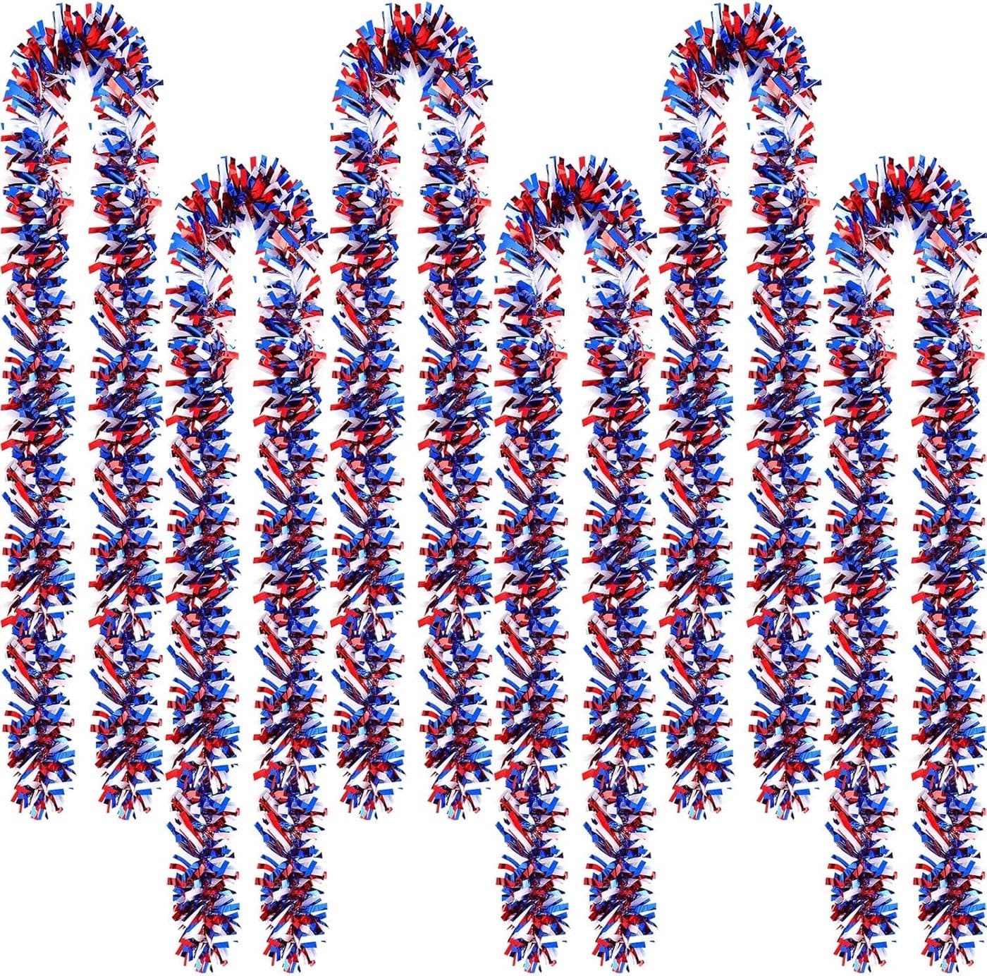 Jexine 36 Pieces 236 Feet Red White Blue Garland Decorations Patriotic 4th of July Tinsel Glitter Memorial Day Independence Day Metallic Garland for Labor Decorations