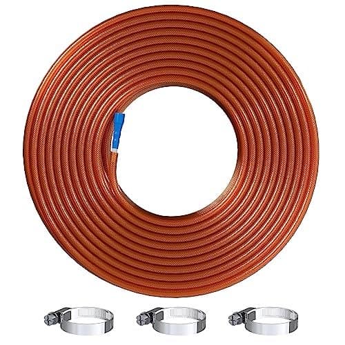 ORILEY 5Mtr 0.75 Inch Braided Water Pipe with Hose Connector/Jointer/Nozzle & Clamps Lightweight Flexible Gardening Cleaning Outdoor-Indoor Use (16 feet, Orange)