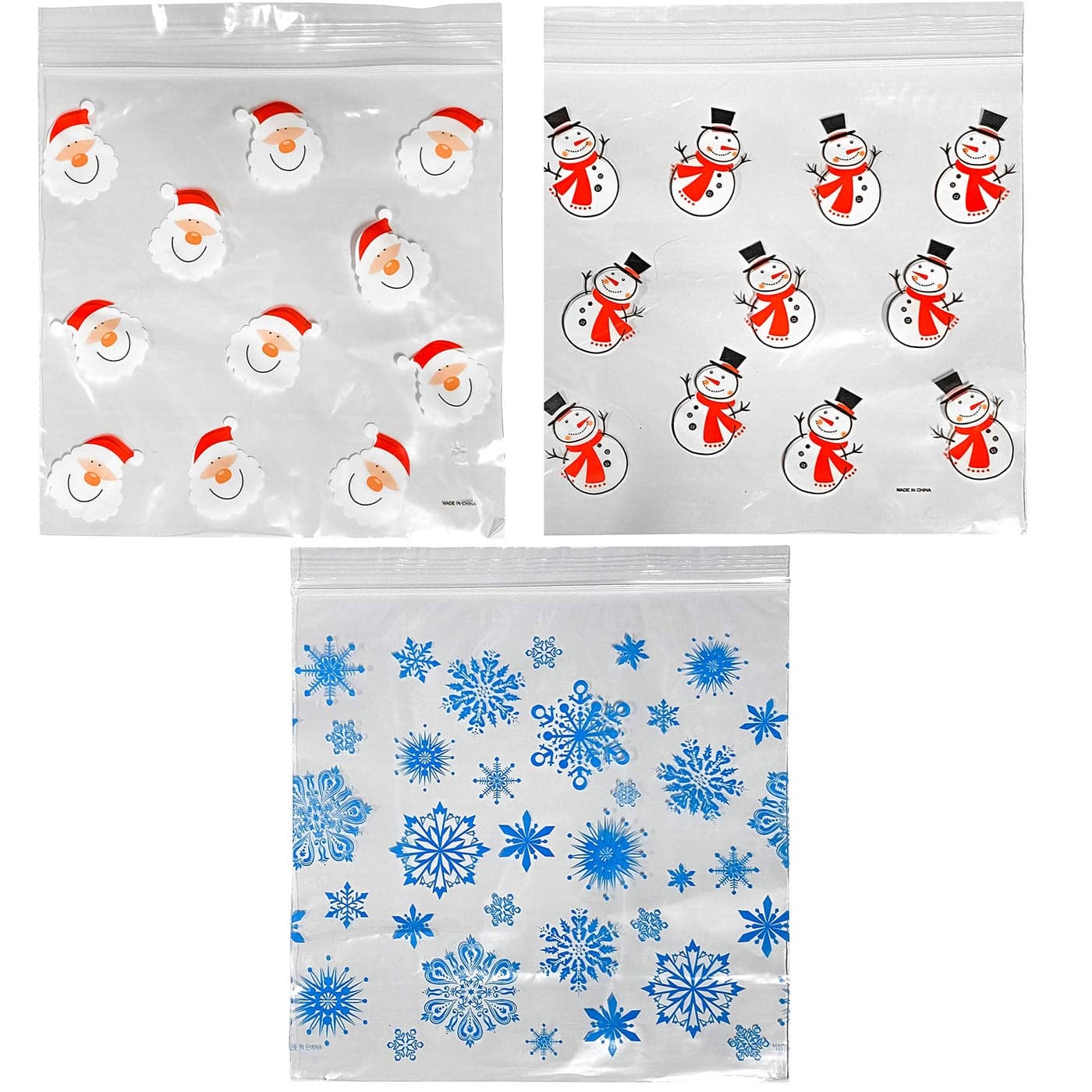 Set of 90 Assorted Christmas Holiday Treat Bags with Zip Lock 3 Assorted Styles90 Count Pack of 1