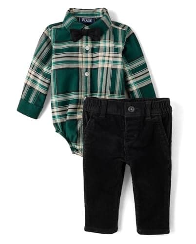 The Childrens PlaceBaby Boysand Newborn Button Down Shirt and Pants 2 Piece OutfitBalt Green Plaid12 Months18 Months