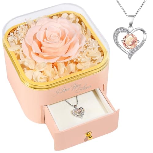 Beferr Mothers Day Forever Rose with Necklace for Mom Birthday Gifts Preserved Roses Eternal Flower for Delivery Fresh Flowers Gifts for Mother Wife Her Grandma Sister Daughter Girls Friends