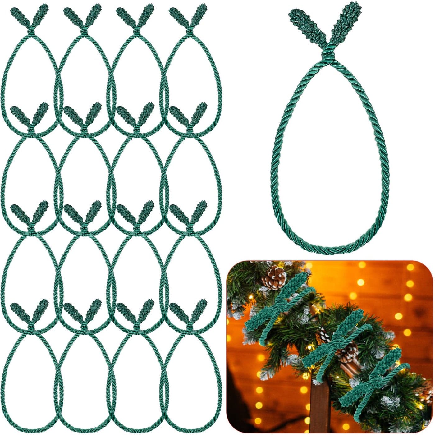 Zhengmy 16 Pcs 20 Inches Christmas Garland Ties Christmas Decorative Twist Ties for Banister Reusable and Flexible Twist for Xmas Home Decorations Holiday Craft Wrapping Green