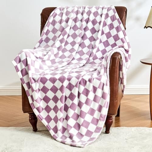 Edenleaf Checkered Blanket Flannel Throw Blankets Soft Cozy Checkered Grid Print Chessboard Gingham Pattern Throws for Bed Sofa Couch for All Seasons, 60x80 Inch, Purple