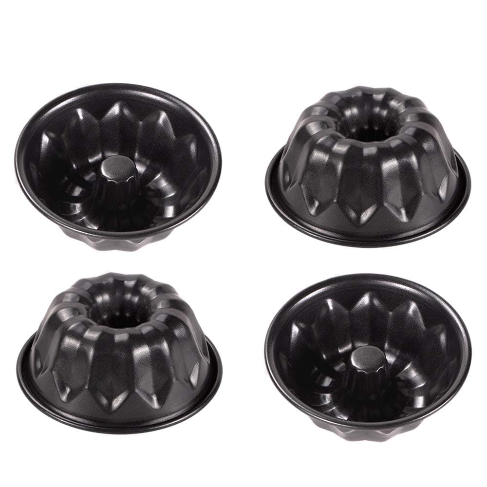 Webake 4 Inch Mini Fluted Tube Pans Nonstick Bakeware Set of 4 for Bundtlette Angel Food Cake Kugelhopf Brownie