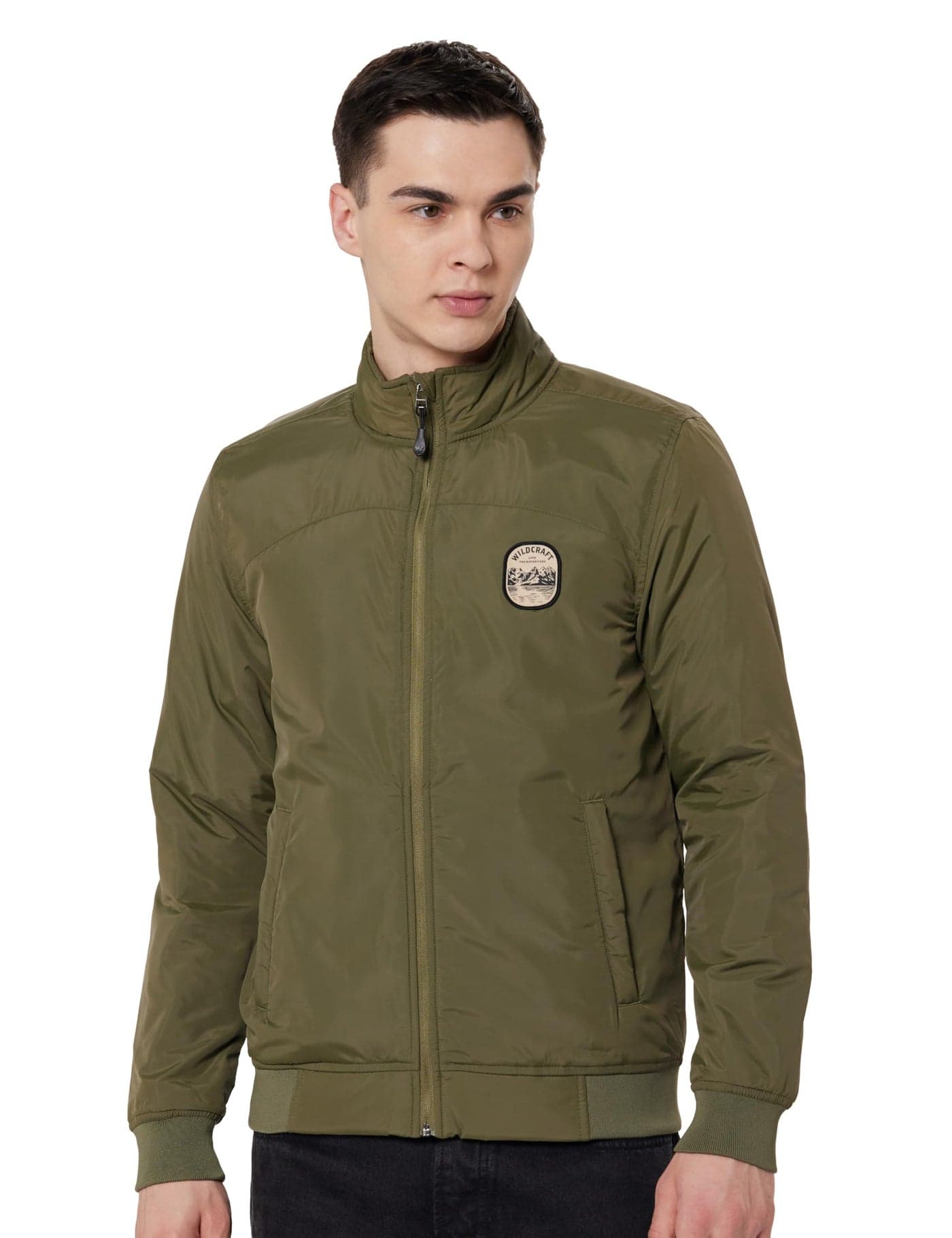 Wildcraft Men Sierra Solid Nylon Blend Collored Casual Quilted Jacket, Full Sleeve - Regular fit, Olive Green, L