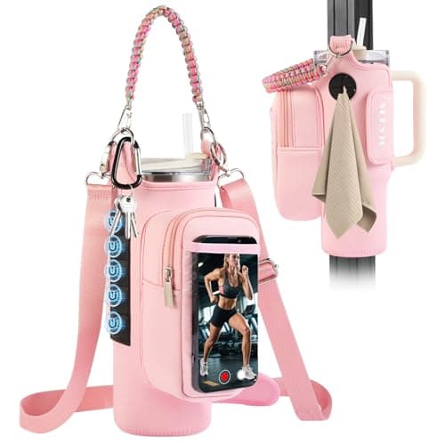 Magnetic Gym Bag for Men, Water Bottle Carrier Holder with Strap, Phone Pockets for Stanley Cup 40 oz Tumbler, Small Bag Gym Accessories for Women with N52 Super Magnet(Pink)