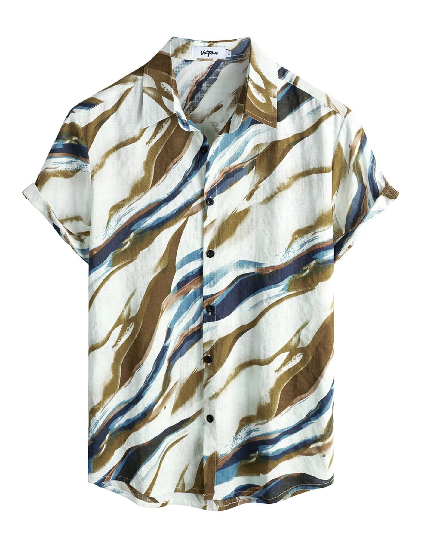 VATPAVE Mens Casual Hawaiian Floral Shirts Short Sleeve Button Down Tropical Shirts Beach Summer Shirts Medium Beige Blue