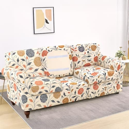 HOKIPO Sofa Cover with Seat Cushion Cover for 3 Seater Sofa | 140gsm Fully Covered Sofa Cover, Sunset Botanical Bloom (AR-5952-D1)