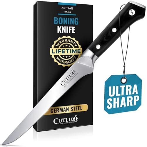 Cutluxe Boning Knife – 6" Razor Sharp Fillet – High Carbon German Steel – Full Tang Ergonomic Handle Design – Artisan Series