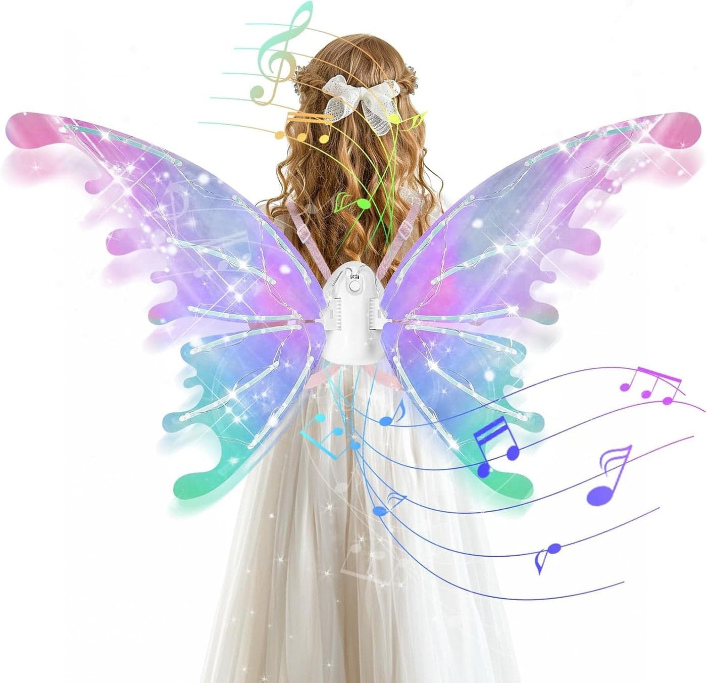 PATPAT® Light-Up Fairy Butterfly Wings for Girls, Colorful Flapping Fairy Wings with Light & Music, Elastic Shoulder Straps, Dress Up Costume for Party, Cosplay.
