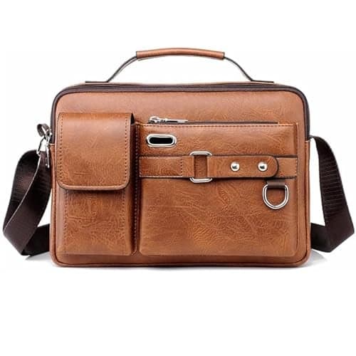 Handcuffs Crossbody Sling Bag for Men & Women | PU Leather Shoulder Bag with Earphone Port & Adjustable Strap for Travel & Work (Rust)