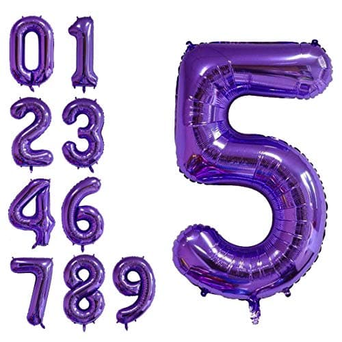 40 Inch Jumbo Purple Number 5 Balloon Giant Balloons Prom Balloons Helium Foil Mylar Huge Number Balloons for Birthday Party Decorations/Wedding/Anniversary