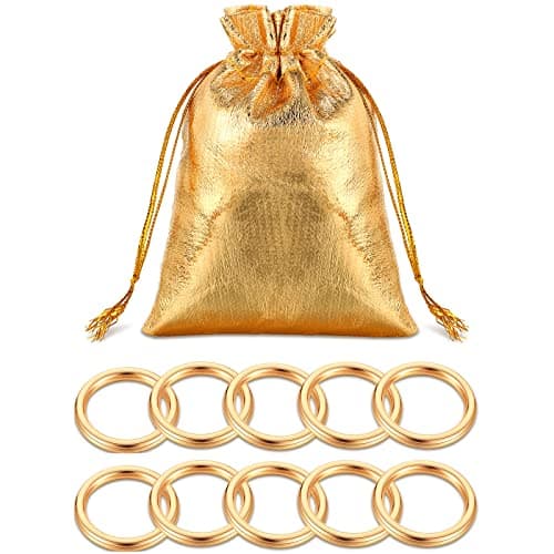Chalyna 11 Pcs Power Gold Rings Metal Gold Game Figure Display Dream Catcher Rings with Drawstring Organza Bags for Cake Party Decorations12 Inch