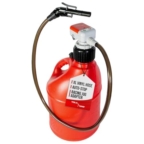 TERA PUMP 2nd Gen. Auto-Stop Gas Cap Fuel Transfer Pump XL Intake Hose (Gasoline, Diesel, Kerosene) Universal Spout Replacement for Gas Cans and Containers