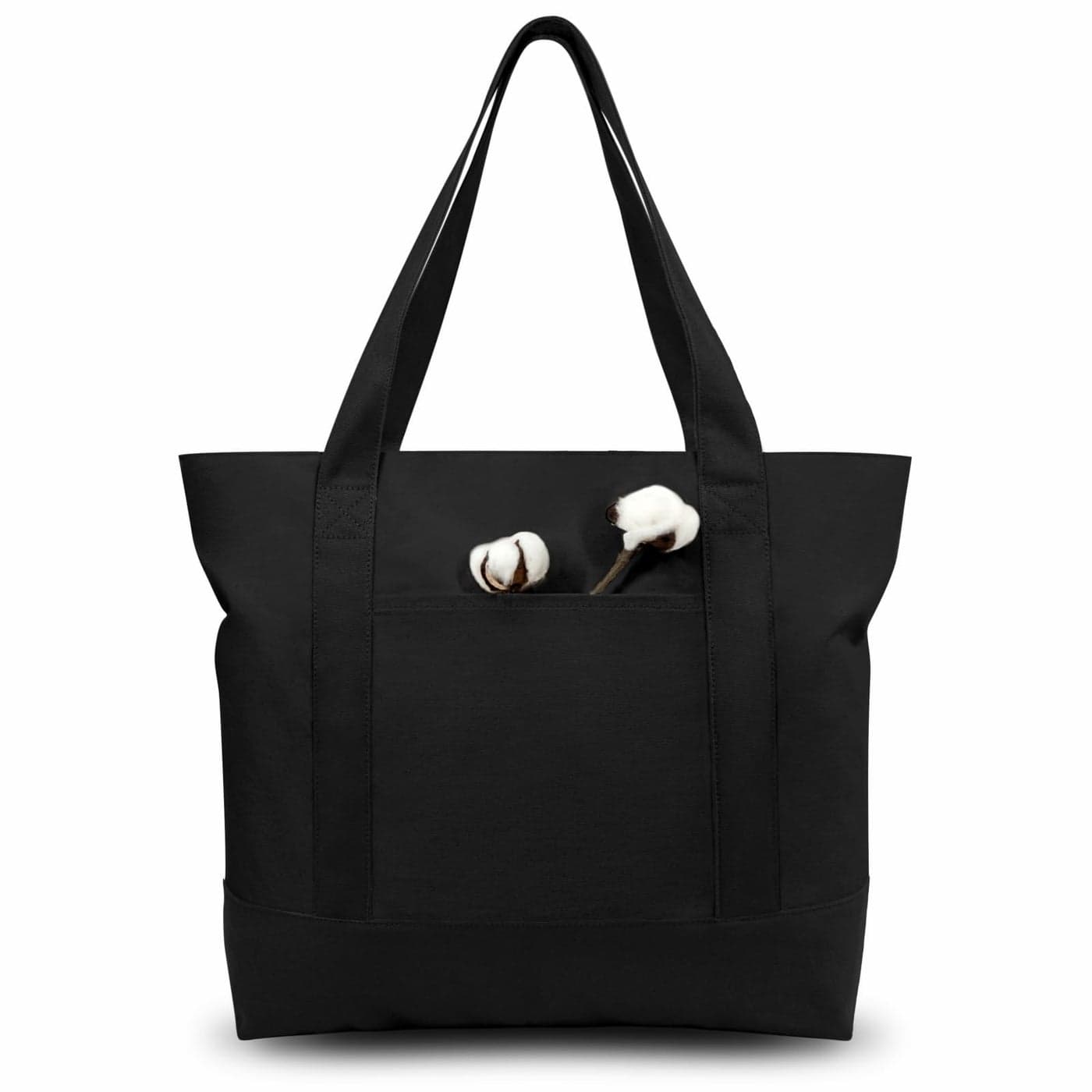 TOPDesign Stylish Canvas Tote Bag with an External Pocket, Top Zipper Closure, Daily Essentials (Black)