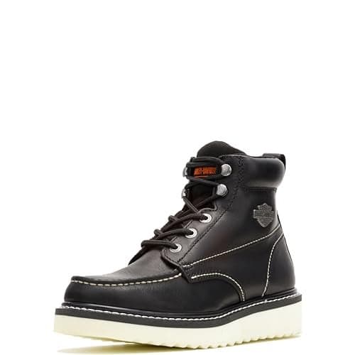 HarleyDavidson Mens Beau Leather Motorcycle Casual Wedge Boot Black 11