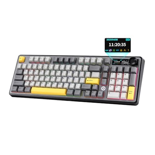 MIKIBY AJAZZ AK980 Wireless Keyboard with Smart Display & Knob,98% Mechanical Keyboard Tri-Mode BT/2.4G/USB-C, Hot Swappable, PBT Keycaps, with RGB Light for Win & Mac(Black,Murad Switch)