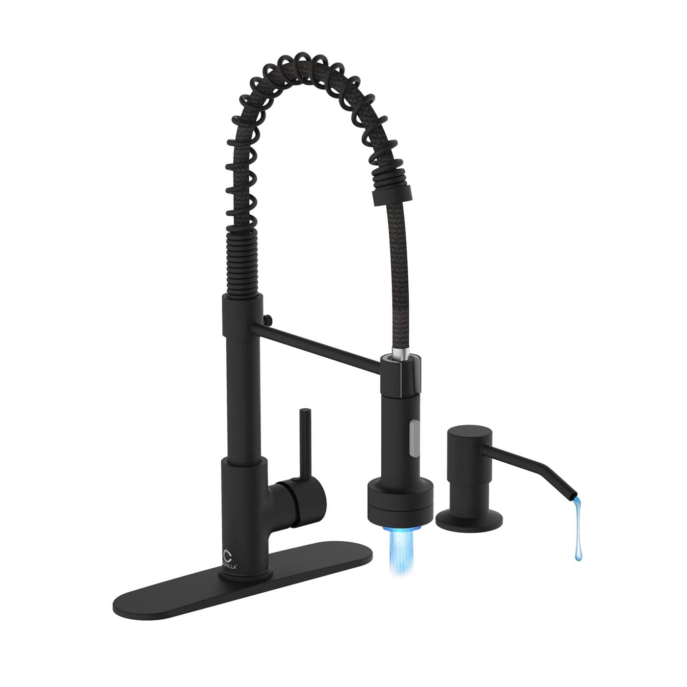 Black Kitchen Faucet with LED lightKitchen Faucet with Soap DispenserFaucet for Kitchen SinkSingle Handle Stainless Steel Kitchen Sink Faucets with Pull Down SprayerCamper Farmhouse RV Sink Faucet