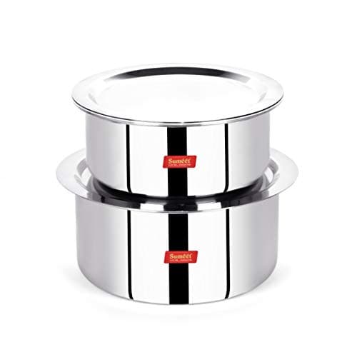 Sumeet Cook Smart Triply Stainless Steel-Aluminium-Steel - 3 Layers Tope Set Of 2Pcs With Lid - No.18 (2Ltr, 18Cm), No. 20 (3Ltr, 20Cm), 3 Liter