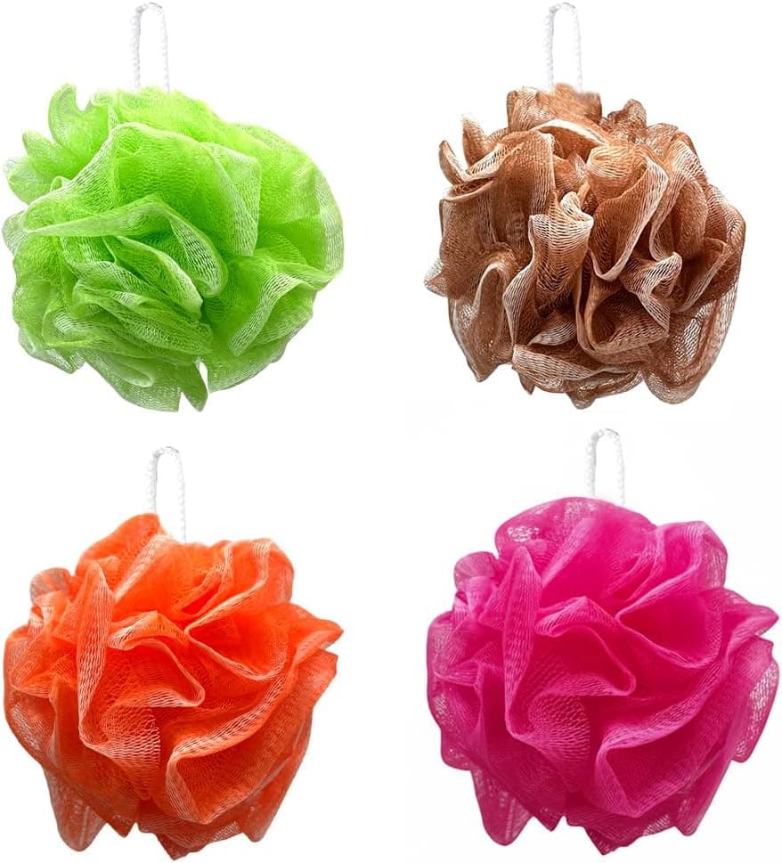 4 Pack Shower Puff Loofah Bath Sponge Ultra Soft Mesh Body Scrubber Exfoliating Shower Sponge Set for Women Men Kids Body Loofahs for Refreshing Luxurious Shower 4 Mixed Colors AXXTAN