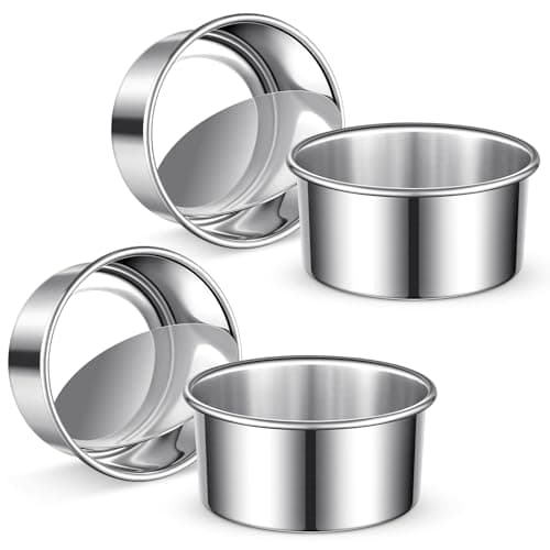 E-Gtong 4 Inch Cake Pan Set of 4, Removable Bottom & Easy Releasing Mini Cake Pan, Leakproof & Nonstick Round Cake Pan, 304 Stainless Steel Small Cake Baking Pans, Non-Toxic & Healthy