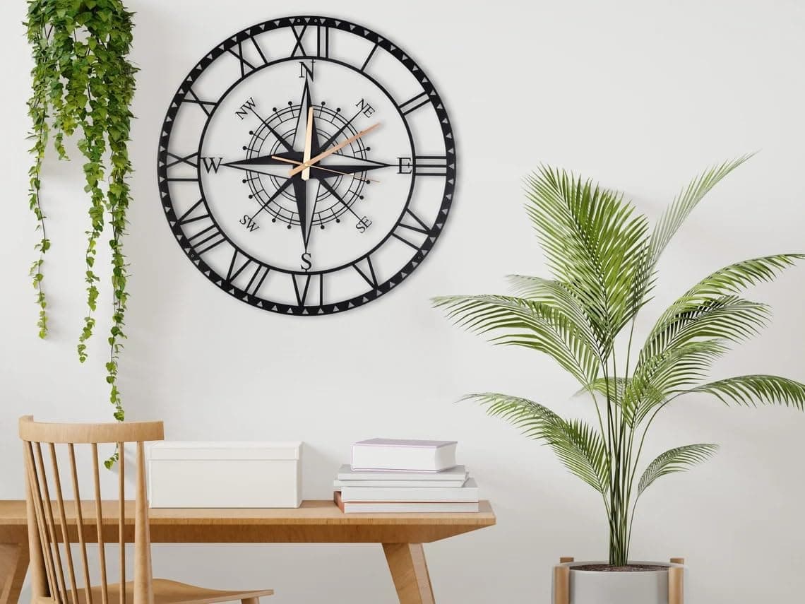 PRAMUKH FASHION Antique Metal Analog Wall Clock for Home Big Size Modern Decorative Wall Watch for Home Designer Wall Clock Black Living Room Stylish Wall Clocks 40 CM DA98