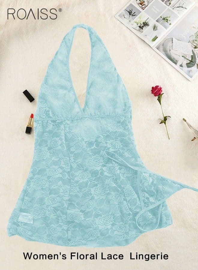 Women's Lace Nightdress Suit Fashion Sleeveless Strap Nightgown Neck Lace Nightdress V Neck Lingerie