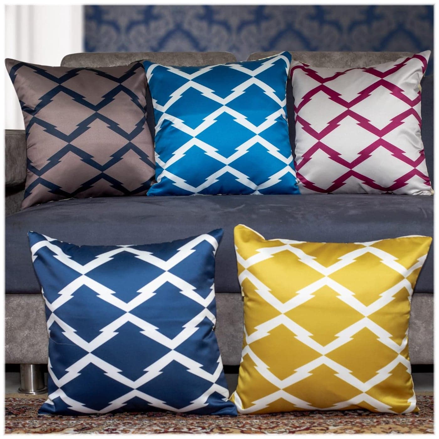 Vendola Diamond Microfiber Satin 250TC Cushion Pillow Covers Multicolour Set of 5 16X16 Inches
