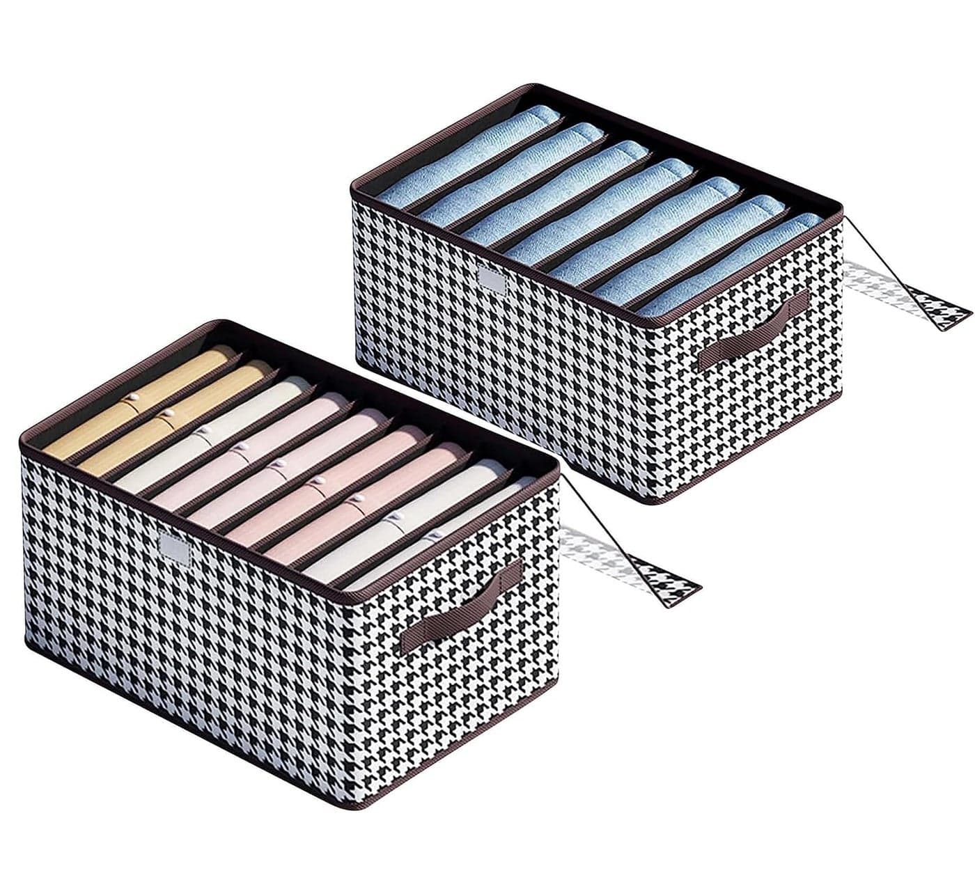 House of Quirk NonWoven Divided Wardrobe Drawer Clothes Organizer With Lids For Clothing Closet Organizers Set Of 2 7 9 Slot Houndstooth Multicolor