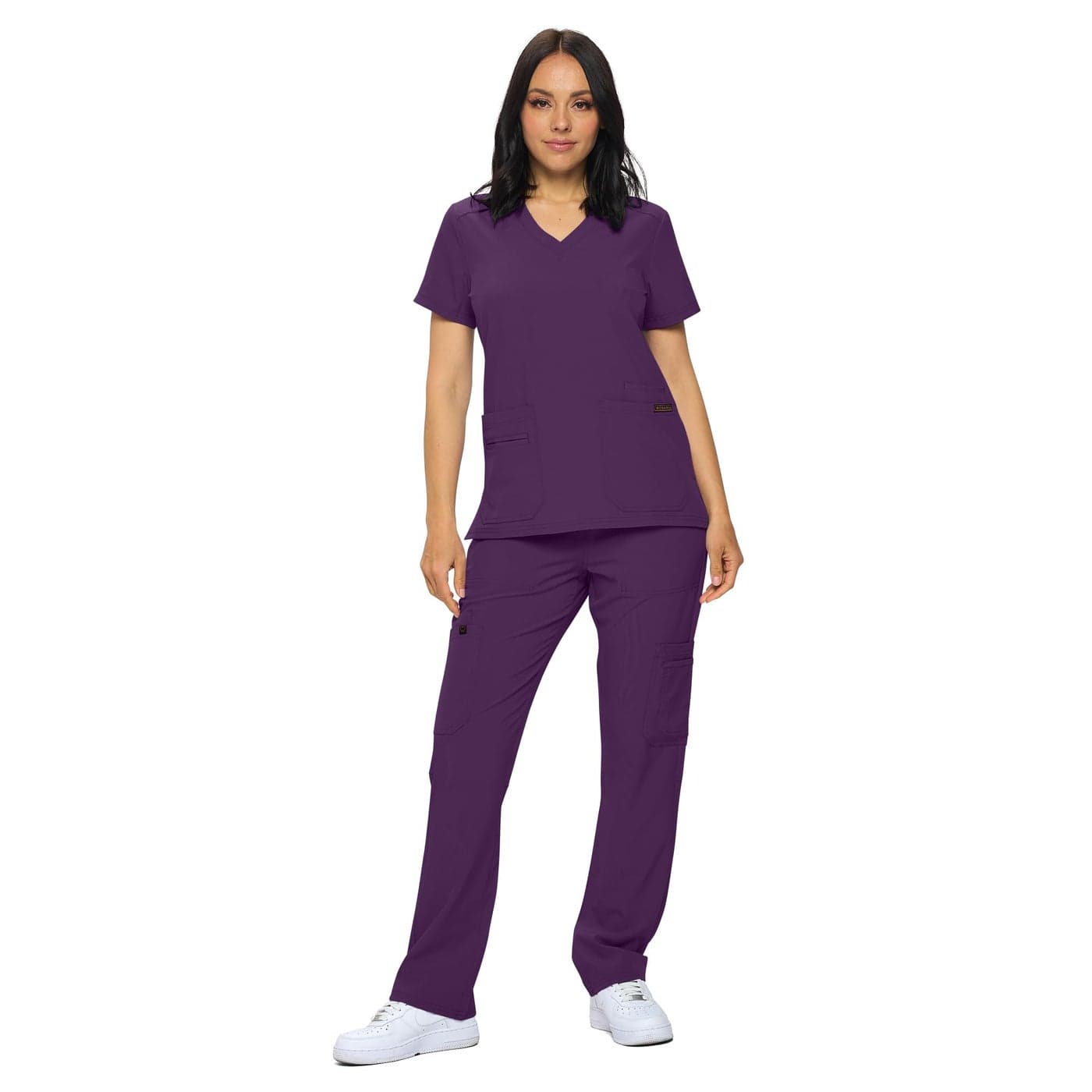 Monarch Uniforms Scrub Sets in Regular and Petite Stretchy Scrubs for Women Set of Scrub Top and Scrub pantsEGGPLANTS