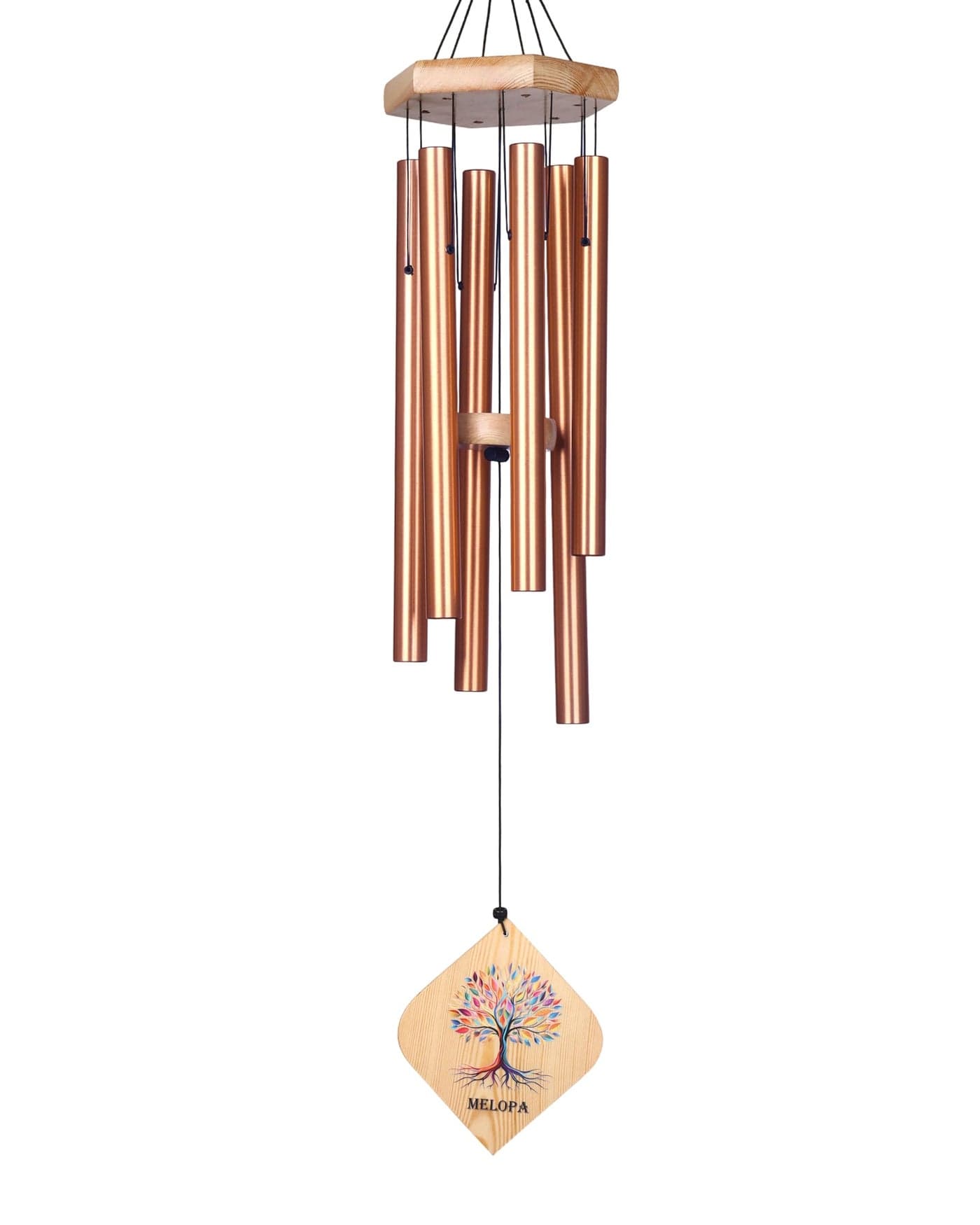 MELOPA 33" Large Wind Chimes for Home & Balcony | 6 Pipe Metal Wind Chime for Positive Energy, Vastu & Meditation | Balcony Decoration Item for Flat | Rose Gold & Black Finish