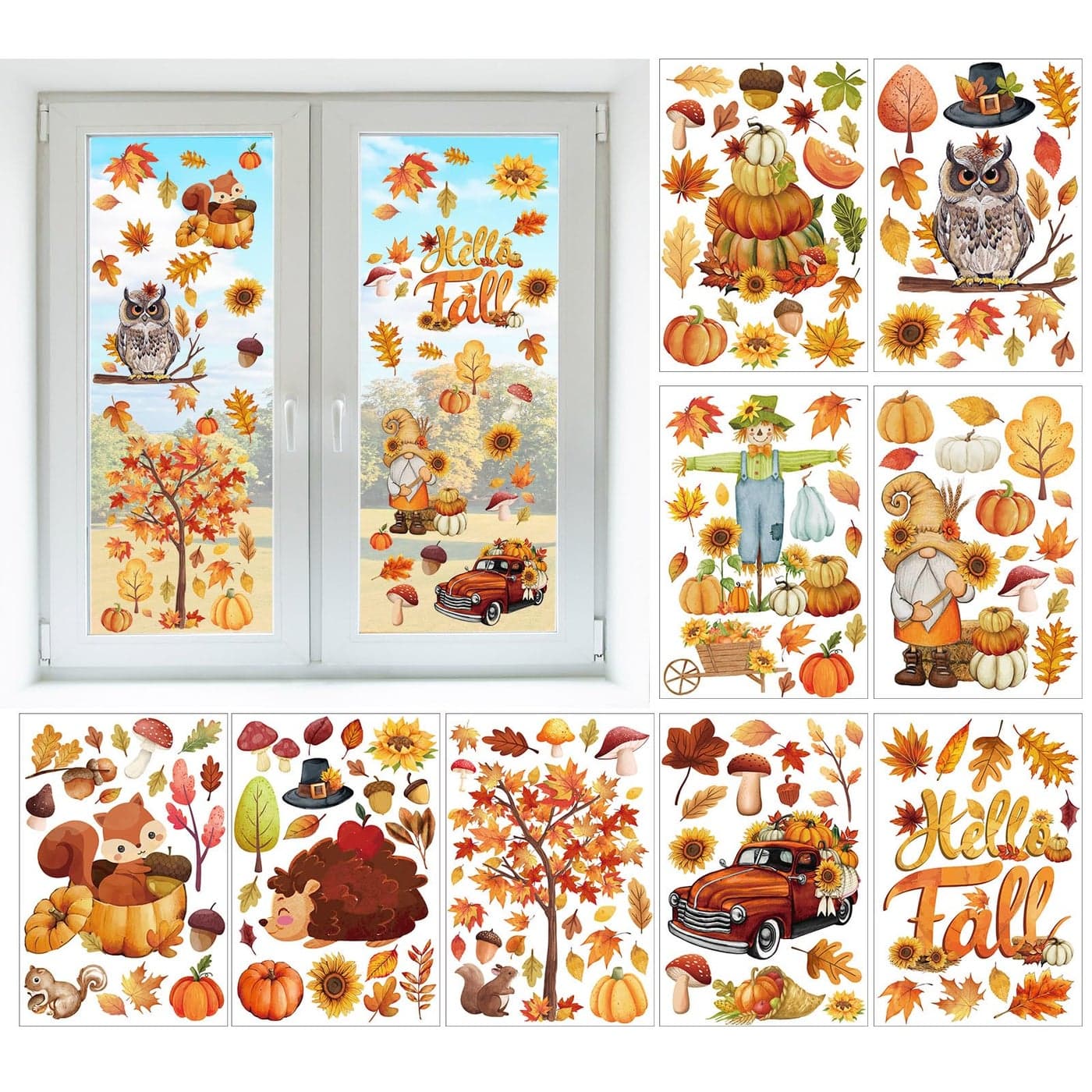 Cinrobiye 150 Pcs Fall Window ClingsThanksgiving Window Stickers Pumpkin Maple Leaf Window Art Seasons Decals for Autumn School Home Office Accessories Toddler Party Supplies Gifts 9 Sheets Fall